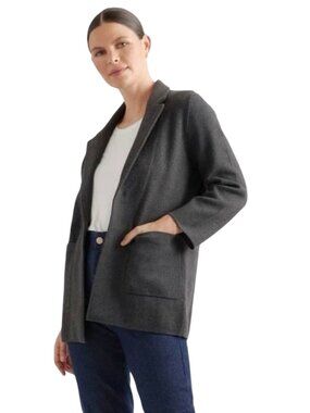 Quince organic cotton Charcoal Gray Knit Blazer Cardigan Front Pockets XL